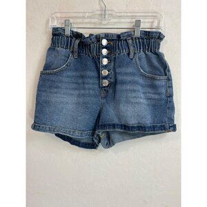 Wild Fable Sz S Paper Bag Button Front Shorts Belt Loops Medium Wash Jean Short